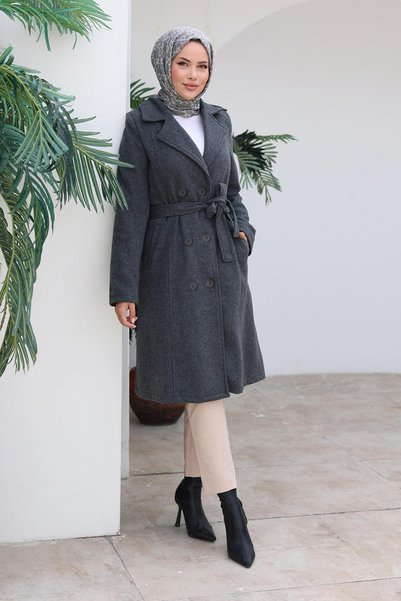 MİSSKAYLE Button detailed cashmere coat anthracite 1224