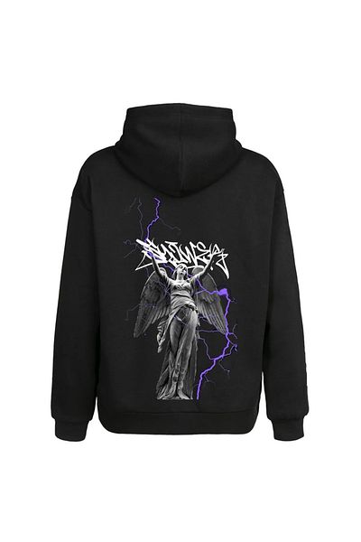 Moda Glo Hanorac negru unisex cu glugă
