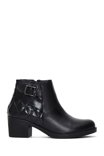 Derimod Women's Black Leather Buckle Heeled Boots 23Wfd 414218