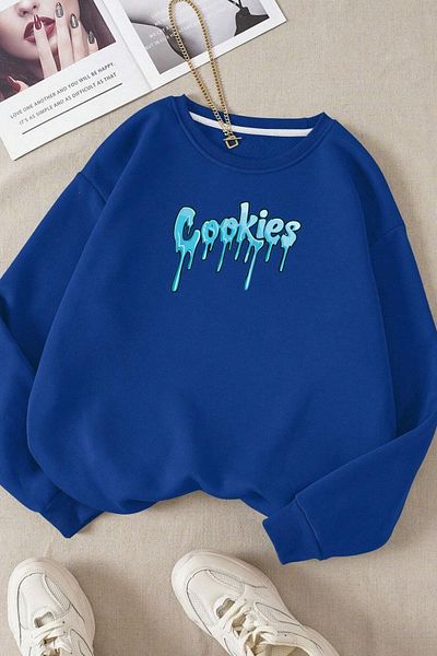 Moda Glo Unisex Cute Cat Printed Crew Neck Βαμβακερό φούτερ