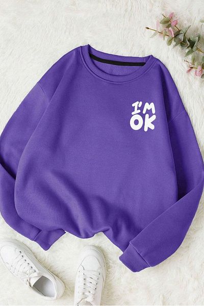 Moda Glo Unisex I'm Ok Βαμβακερό φούτερ με στάμπα με λαιμόκοψη