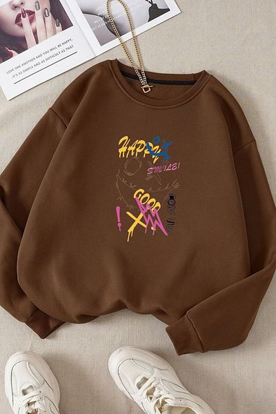 Moda Glo Унисекс памучен суичър с кръгло деколте Happy Smile