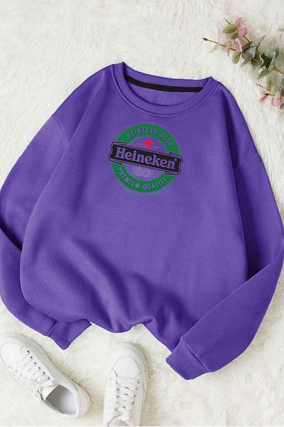 Moda Glo Βαμβακερό φούτερ με στάμπα Heineken με λαιμόκοψη