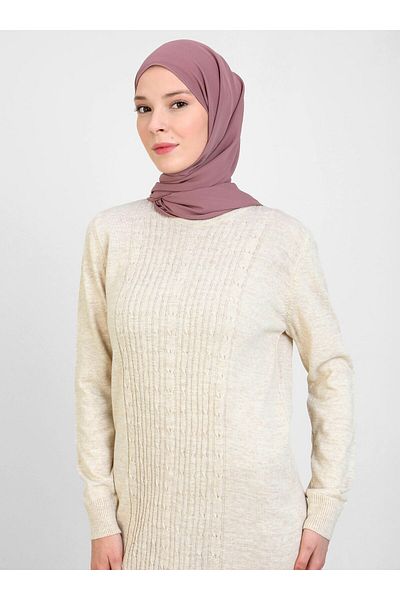 Tavin Knitwear Hijab Dress - Beige - Tavin