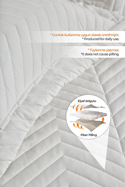 Evlen Home Collection Ross 100% Cotton Double Bedspread - Quilted Stripe, Casual Cream, Off-White