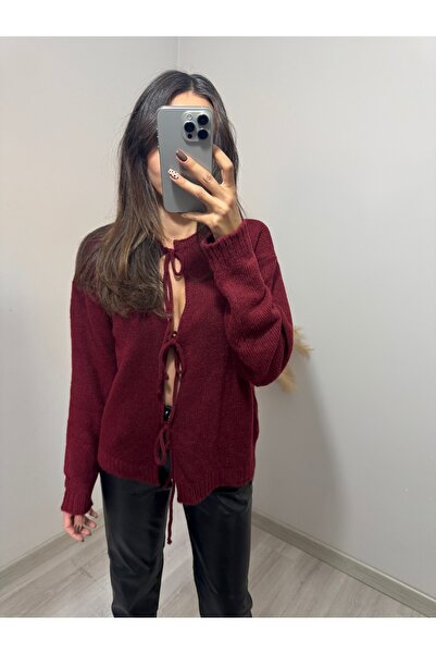 Butik In Shine Bordo Bağcıklı Hırka