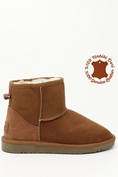 GÖNDERİ(R) Kurze Damenstiefel aus braunem Wildleder und Fell aus echtem Leder