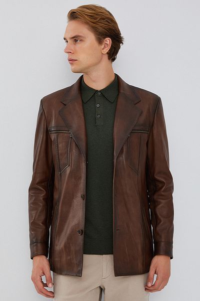 Derimod Bernard Men's Leather Blazer Jacket - Brown, Model 23wge6495l7