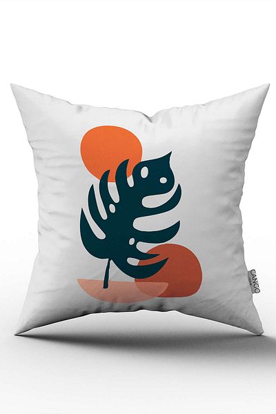 Cango Home Navy Blue Orange Modern Style Leaf Patterned Digital Printed Throw Pillow Pillow Case Cgh688