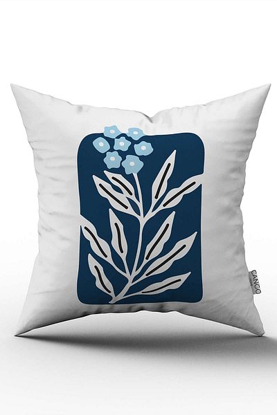 Cango Home Față de pernă decorativă, modernă, cu model de frunze, imprimată digitală, albă, albastră Cgh725