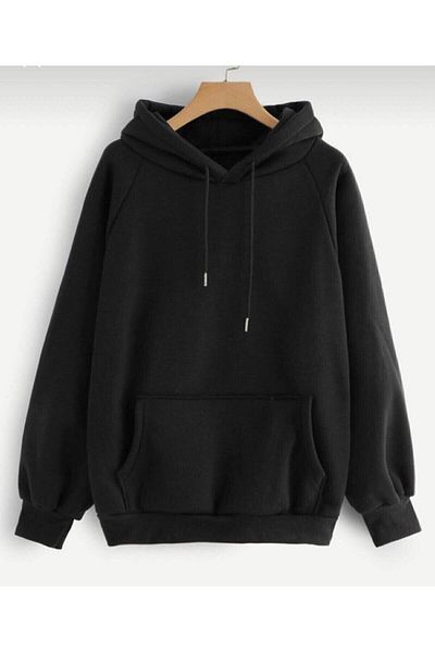 Moda Glo Hanorac negru simplu unisex cu glugă
