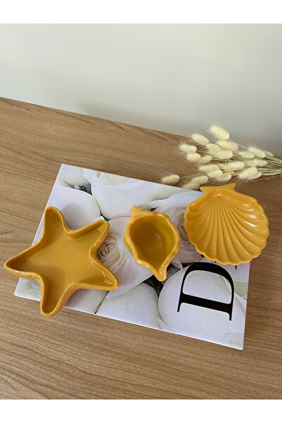 shop Dekoratif 3’lü Set,Takı tabağı,Mumluk,Dekor,Hardal Sarısı,Midye,Deniz Yı...