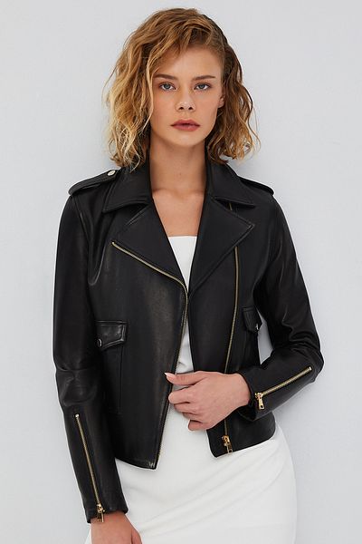 Derimod Amor Women's Black Biker Leather Jacket - 23wgd5118ve