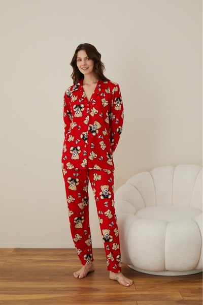 Boyraz homewear ÖNDEN DÜĞMELİ SÜET PİJAMA TAKIMI