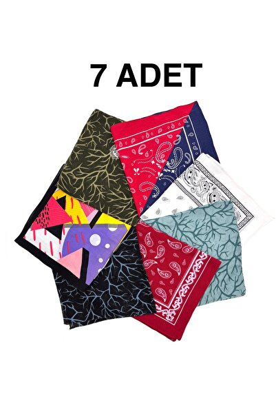 nazipek 7'li Set %100 Pamuklu Bandana Fular 55x55cm Hediyelik 7 Adet Etnik Ge...