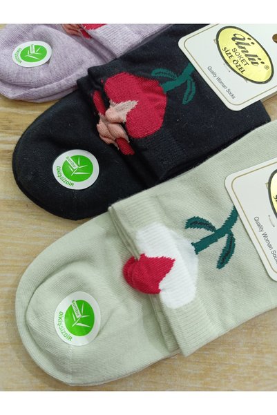 ÜNLÜ ÇORAP 3D Tulip Pattern Bamboo Socks 4 Pairs
