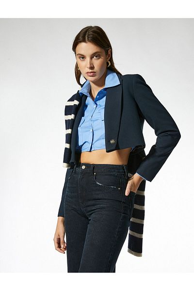 Koton Bunda Crop Blazer s dvojitým zapínáním na knoflíky