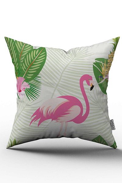 Cango Home Husă de pernă cu două fețe, roz, verde, cu model de flamingo tropical, imprimată digitală - Otyk563-ct