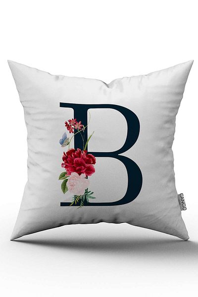 Cango Home Husă de pernă cu litere florale roșii Litera B