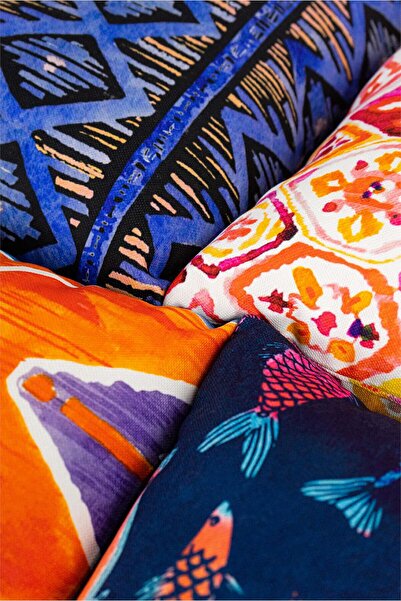 Cango Home Double Sided Orange Abstract Decorative Patterned 4-Piece Digital Printed Throw Pillow Cover Set 4kmbs063-ct