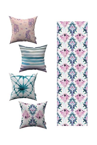 Cango Home Husă de pernă din 4 piese cu model decorativ abstract albastru și alb 1 set de alergători 4kmbs049-rs
