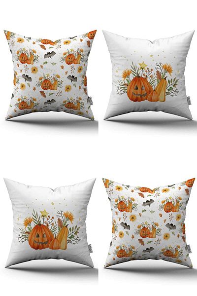 Cango Home Orange Halloween Pumpkin Patterned Digital Printed Throw Pillow Cover Set 4kmbs131