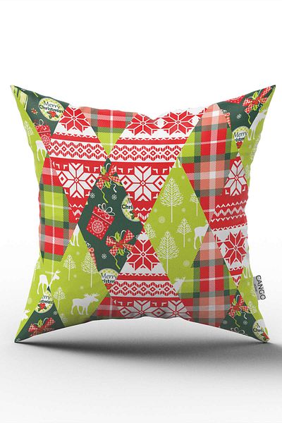 Cango Home Față de pernă cu două fețe, roșu, verde, cu temă de Crăciun, imprimată digitală - Cgh305-ct