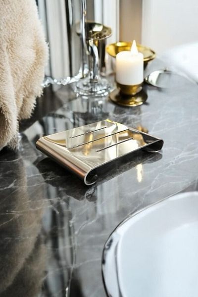 GO BLOBS Silver Solid Soap Dispenser Dish Sponge Holder Striped Stainless Metal Decorative Luxury Dowry Dowry Holder