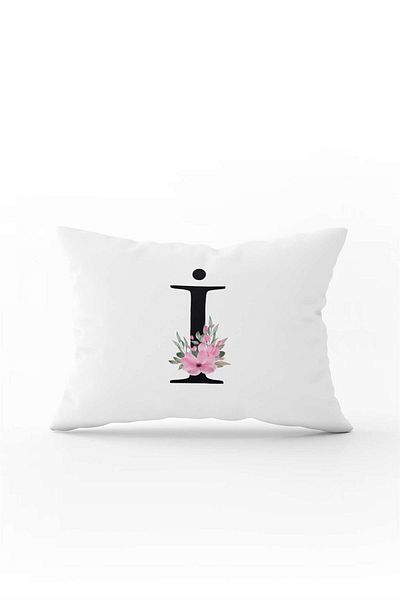 Cango Home Pink Floral Black Letter Double Sided Digital Printed Throw Pillow Cover Letter I