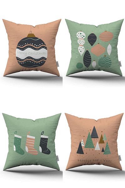 Cango Home Pink Green New Year's Themed 4-Piece Throw Pillow Cover Set 4kmbs162