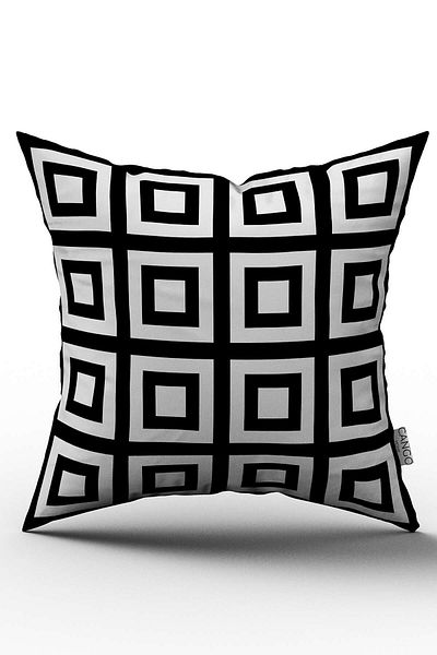Cango Home White Black Modern Geometric Square Patterned Digital Printed Throw Pillow Cover - Otyk558