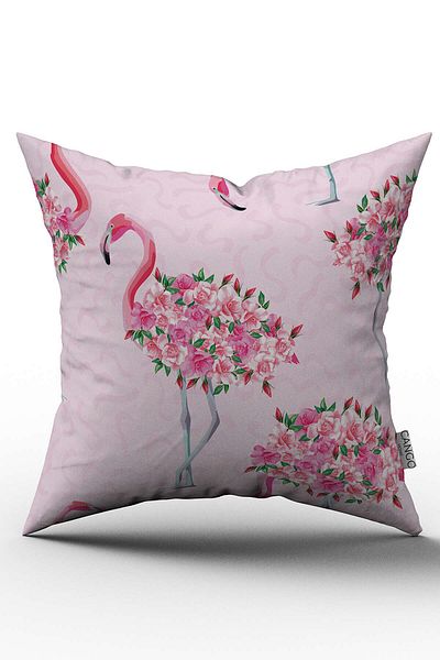 Cango Home Husă de pernă cu model flamingo floral, roz, verde, imprimată digitală - Otyk525