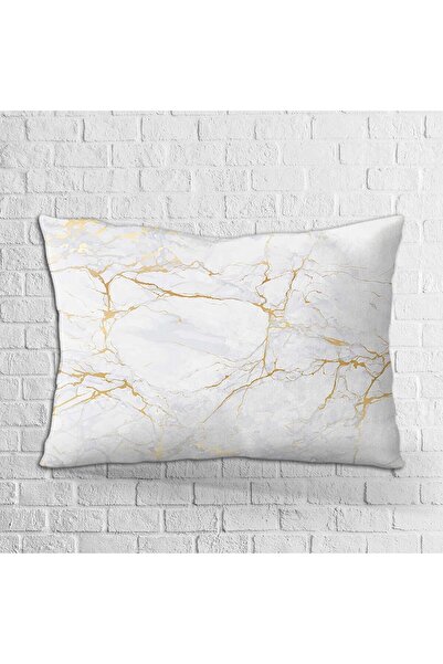 Cango Home Κάλυμμα μαξιλαριού με ριχτάρι διπλής όψης 35x50 λευκό κίτρινο χρυσ...