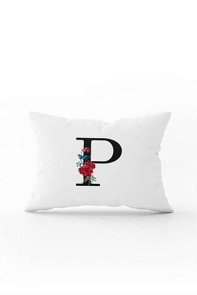 Cango Home Red Floral Black Letter Double Sided Digital Printed Throw Pillow Cover Letter P