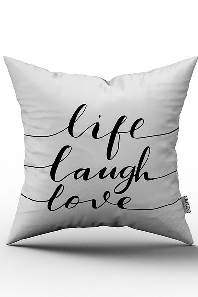 Cango Home Husă decorativă cu două fețe, albă, neagră, Life Laugh Love Written - Cgh282-ct