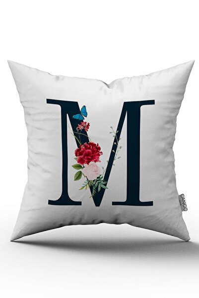 Cango Home Husă de pernă cu literă florală roșie Litera M