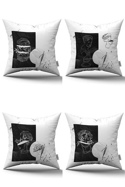 Cango Home Set de huse de pernă cu sculptură modernă, albă, neagră, imprimată digitală, 4kmbs135