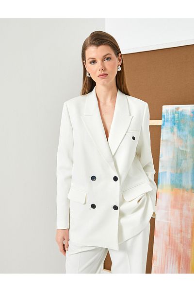 Koton Double Breasted Oversize Blazer - Lined, Double Pocket Cover