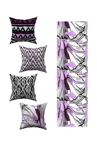 Cango Home Mov, alb, abstract, cu model de flori, husă de pernă din 4 piese 1 set de alergători 4kmbs061-rs-02
