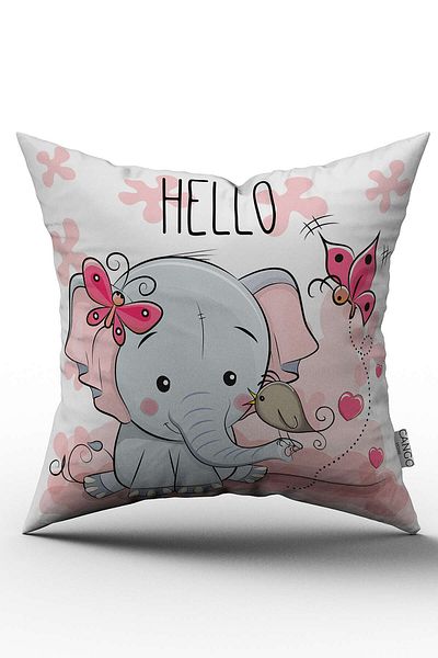 Cango Home Husă de pernă pentru copii, cu imprimare digitală, Hello Elephant, roz - Chcck07