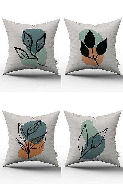 Cango Home Set de fete de pernă cu model de frunze în stil boem, albastru bleumarin, portocaliu, imprimat digital, 4kmbs110