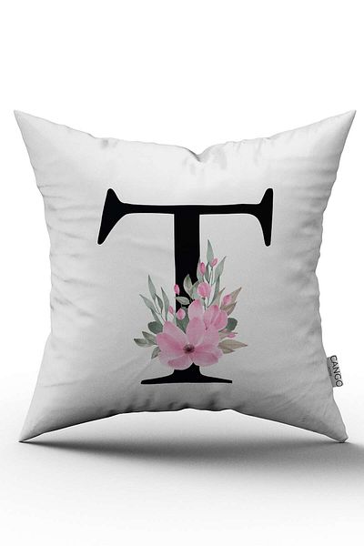 Cango Home Husă de pernă cu litere florale roz Litera T