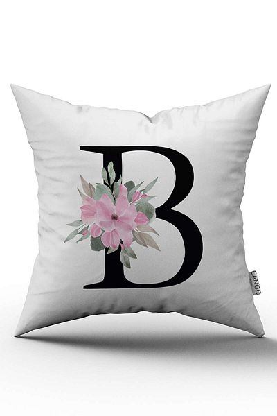 Cango Home Husă de pernă cu litere florale roz Litera B