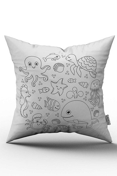 Cango Home Husă de pernă cu două fețe, albă, neagră, imprimată digitală, cu figuri de animale de mare - Otyk733-ct