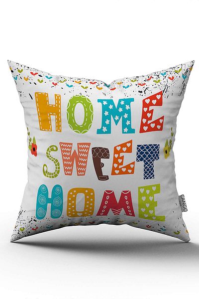 Cango Home Husă de pernă albă, multicoloră, cu imprimare digitală, scrisă acasă Sweet Home - Cgh444