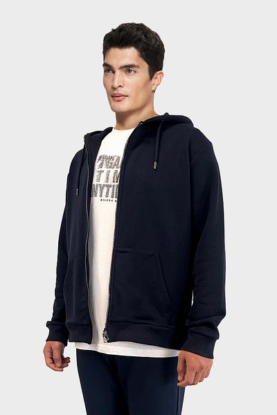 bilcee Men's Navy Blue Oversize Zippered Hooded Sweatshirt 7016