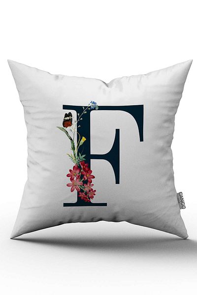 Cango Home Husă de pernă cu litere florale roșii Litera F