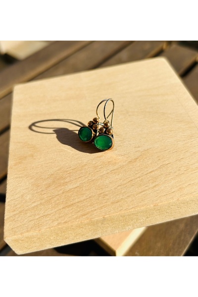 Luna Gerçek Zümrüt Doğal Taşlı Gümüş Küpe