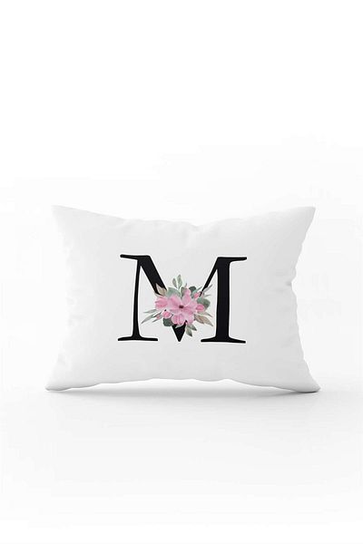 Cango Home Pink Floral Black Letter Double Sided Digital Printed Throw Pillow Cover Letter M