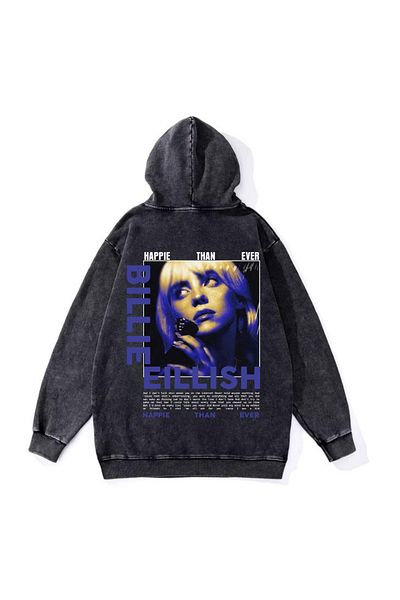 Touz Moda Φούτερ Billie Eilish Vintage με κουκούλα που πλένεται